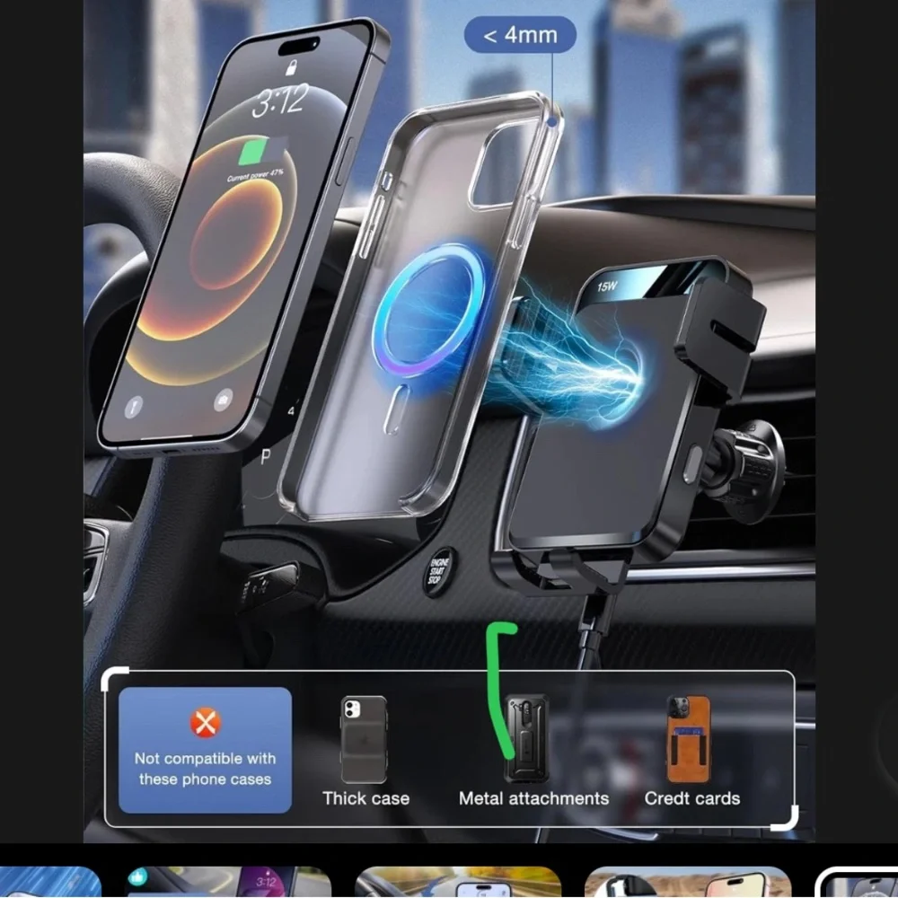 MOKPR #JR ZS219 Black Air Vent Electronic Car Phone Holder and Charger.